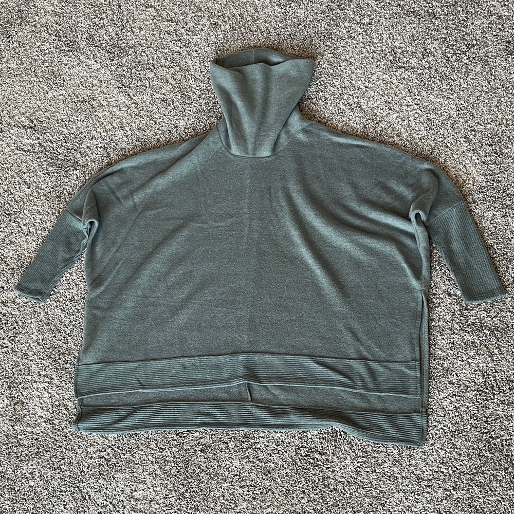 Womens Oversized Neutral Green Super-soft Turtleneck Batwing/ Dolman Sweater